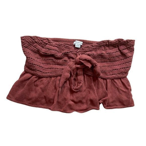 American Eagle Crochet Front Tie Lightweight Viscose Crop Top Women's Sz Medium - Picture 3 of 12